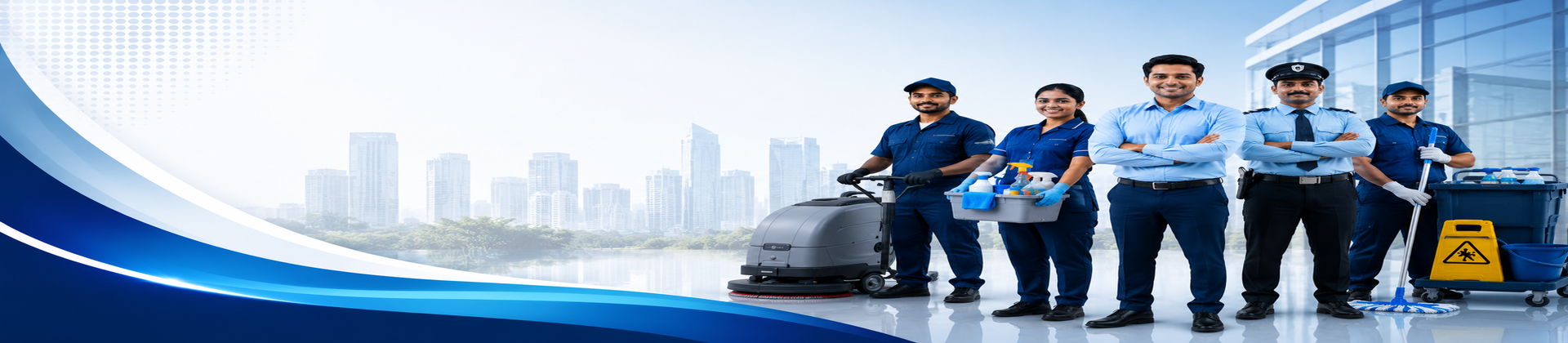 Professional housekeeping staff cleaning office space